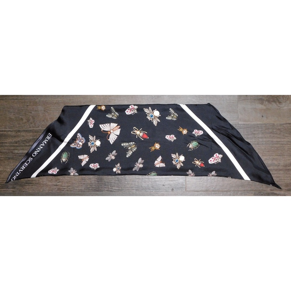 ERMANNO SCERVINO 100% Silk Scarf Black‎ Multi Insect